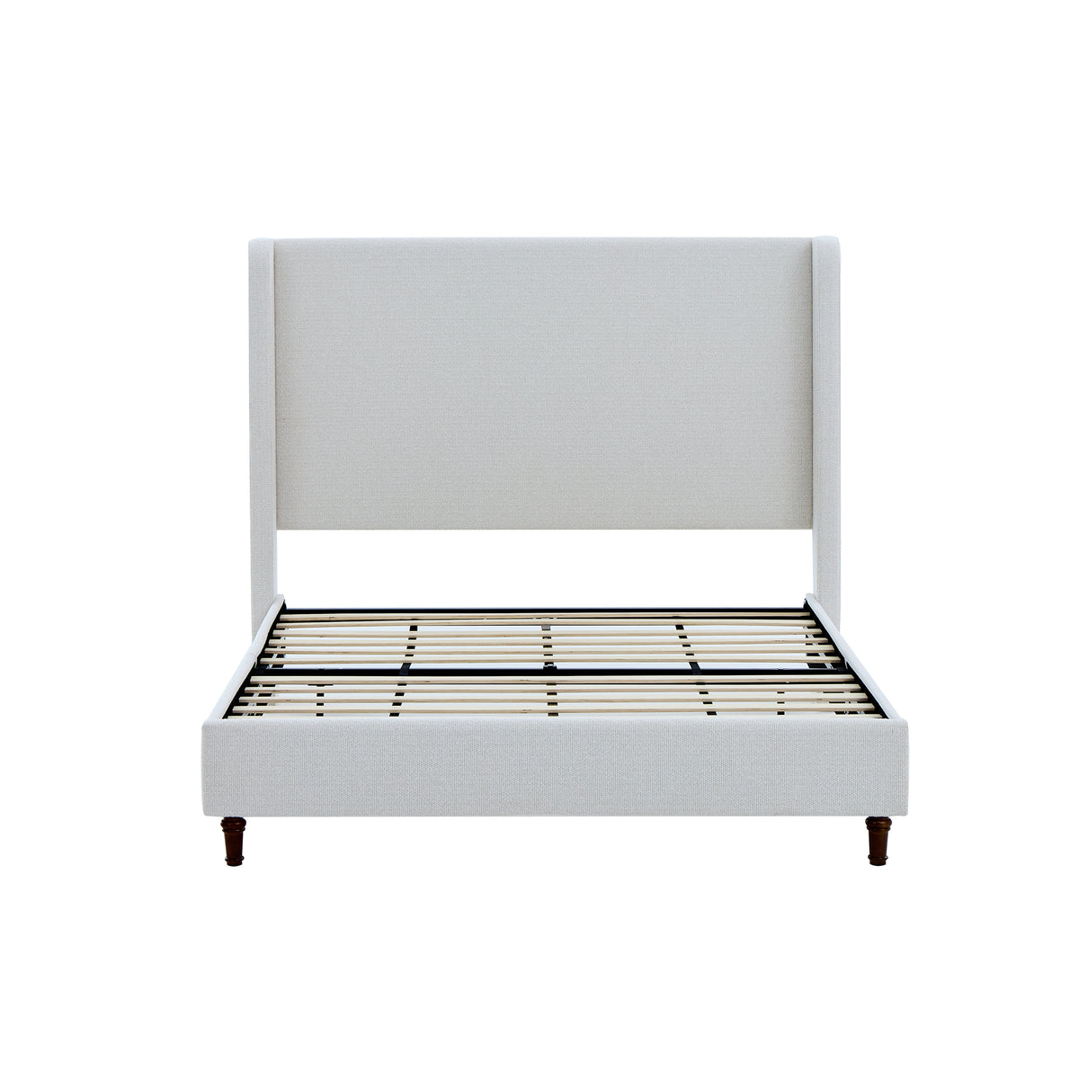 Harper Tall Headboard Upholstered Bed 54' High Elegant Simplicity Cream White Boucle Queen Size