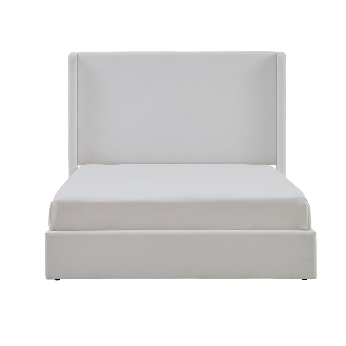 Carmen Upholstered Wingback Bed Frame in White with Coconut Micro Suede Fabric, Minimalist Design, 52.3' High Headboard, King Size, No Box Spring Needed