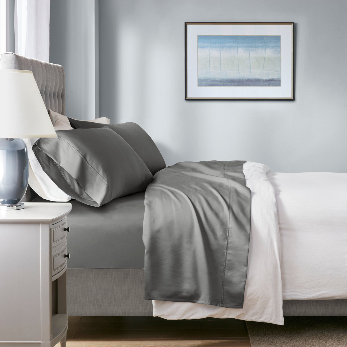 4-Piece Cal King HeiQ Smart Temperature Cotton Blend Sheet Set, Charcoal