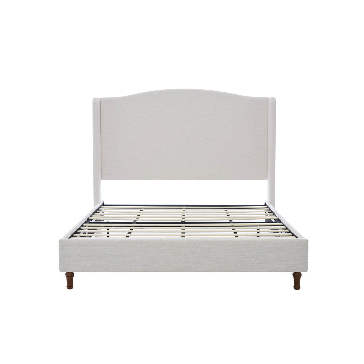 Minimalist Designs Upholstered Wingback Queen Bed with Tall 54' Headboard in Premium Textured Canvas Chenille Look Ivory