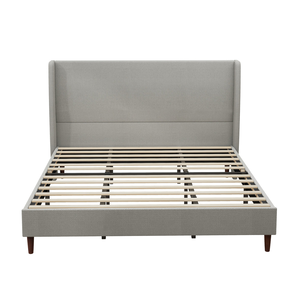 Upholstered King Bed Frame with 12-Slat Support, Light Gray Chenille Cloth, Solid Wood Legs, No Box Spring Needed