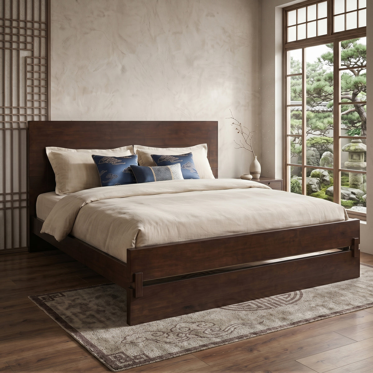 Queen Size Solid Bamboo Platform Bed Frame, Minimalist Design, Heavy-Duty Support, No Box Spring Needed, Eco-Friendly Natural Bamboo Bed Frame for Bedroom-Chocolate