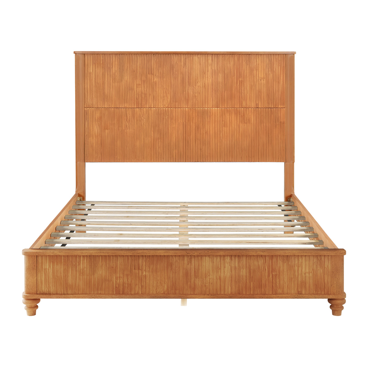 Natural Solid Wood Queen Platform Bed Frame with Tall Headboard, No Box Spring Needed