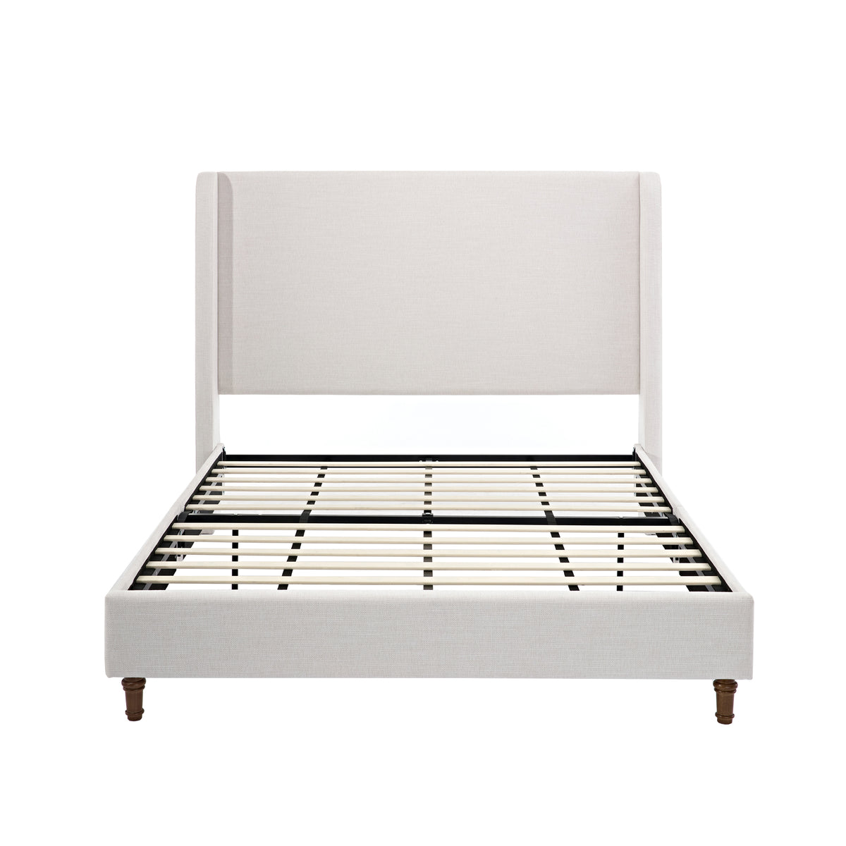 Harper Elegant Upholstered Bed with Tall Headboard in Textured Ivory Canvas, No Box Spring Needed, Easy Assembly, Queen Size