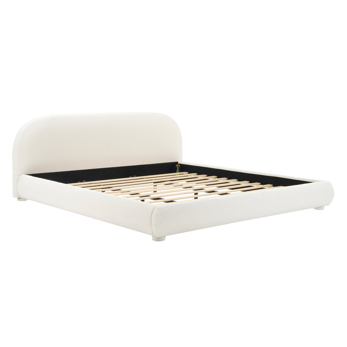 Cream Style Fabric Upholstered Bed, Simple Modern Double King Bed in Cream with Wood and Fabric Construction, 86.81 x 84.44 x 33.46 inches