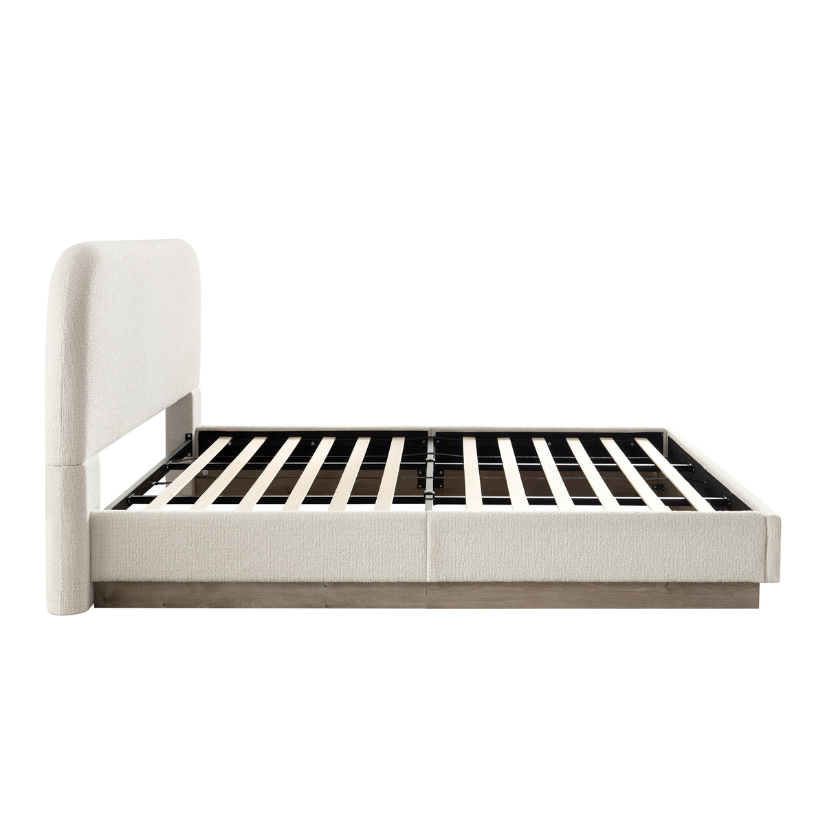 Linton Upholstered Bed with Wood Base Platform - Minimalist Rusticity Design - Cream White Boucle Fabric - King Size - 44.5' High Headboard - No Box Spring Needed