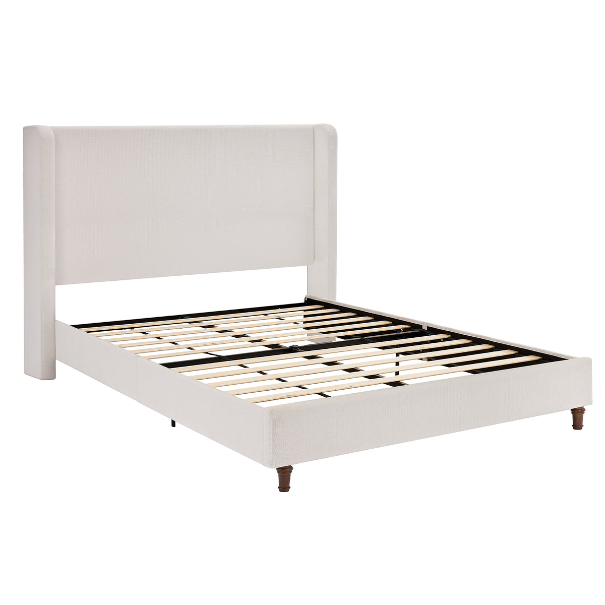 Harper Upholstered Bed with Tall Headboard, Elegant Simplicity, Cream White Chenille, Queen Size