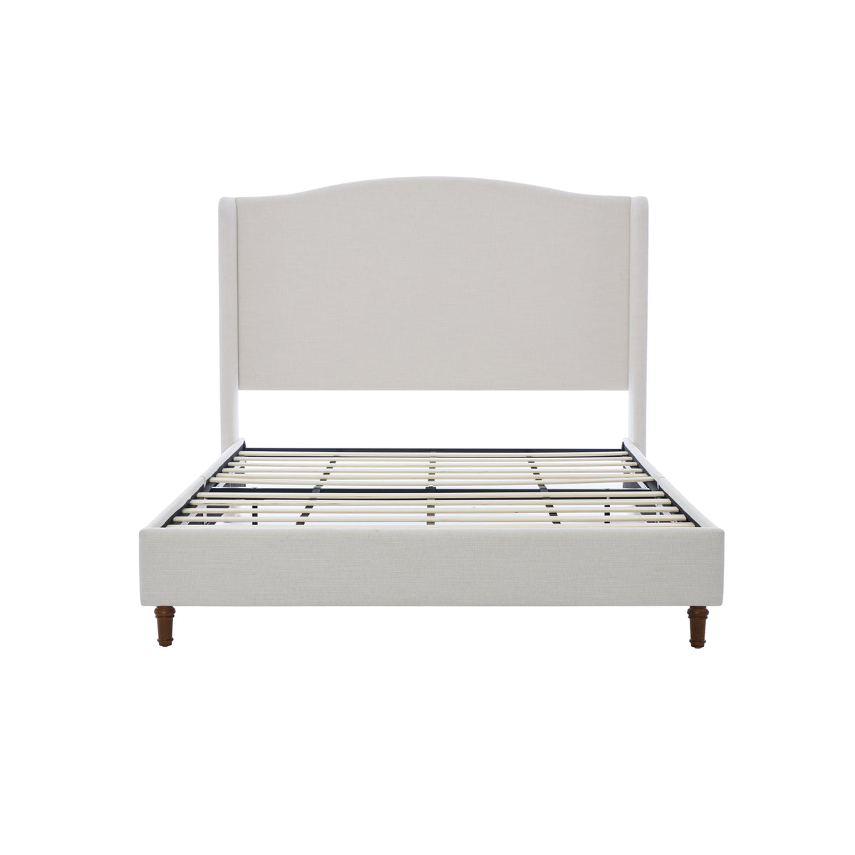 Minimalist Designs Hannah Upholstered Wingback King Bed Frame with 54' Headboard in Premium Textured Canvas Chenille Look Ivory
