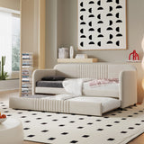 Upholstered Daybed Sofa Bed Twin Size With Trundle Bed and Wood Slat ,Beige(Old sku: LP000127AAA)