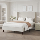 High Headboard Upholstered Bed, Queen Size Bed Frame, 12-Slat Support, Easy to Assemble, Beige, Chenille Cloth, No Box Spring Needed