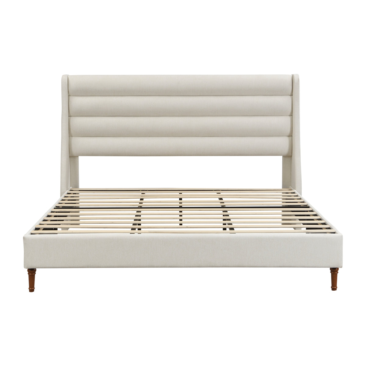 Modern Minimalist King Size Upholstered Platform Bed Frame with Wave - Shaped Headboard, Premium Chenille Fabric, No Box Spring Needed, Easy Assembly, Ivory
