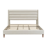 Modern Minimalist King Size Upholstered Platform Bed Frame with Wave - Shaped Headboard, Premium Chenille Fabric, No Box Spring Needed, Easy Assembly, Ivory