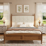 Queen Size Bed Frame In Walnut Finish, Vintage Spindle-Style Platform Bed Supported