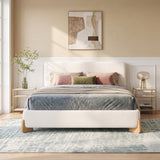Elegant Boucle Upholstered Bed, A Luxurious and Comfortable Bedroom Centerpiece, Queen Size, White