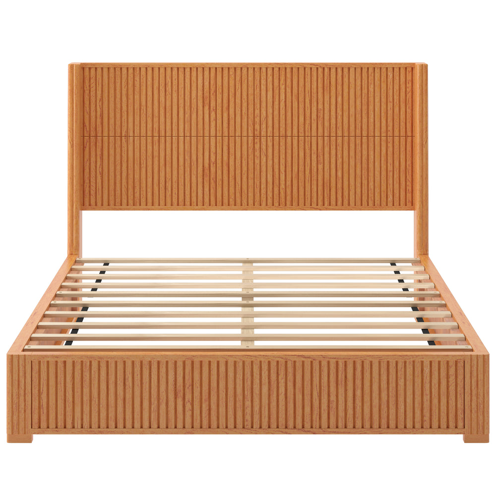 Natural Solid Wood Platform Bed Frame with Headboard, Queen Size, No Box Spring Needed, Easy Assembly, Floor-standing Design