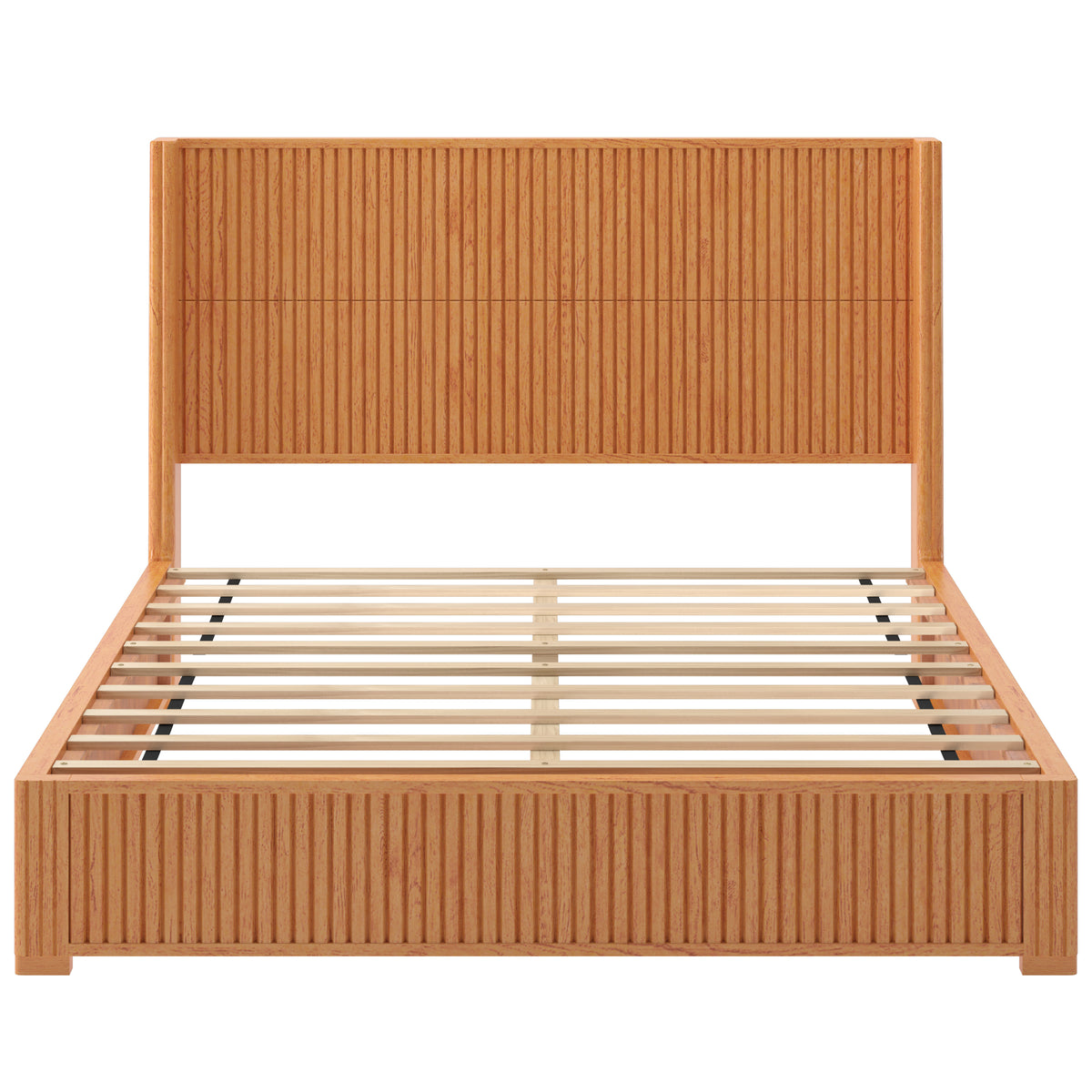 Natural Solid Wood Platform Bed Frame with Headboard, Queen Size, No Box Spring Needed, Easy Assembly, Floor-standing Design
