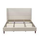 Upholstered King Size Bed Frame with 12-Slat Support, Beige Chenille Cloth, Solid Wood Legs,No Box Spring Needed