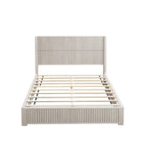 Beige Solid Wood Platform Bed Frame with Headboard, Queen Size, No Box Spring Needed, Easy Assembly, Floor-standing Design