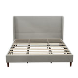 Upholstered King Bed Frame with 12-Slat Support, Light Gray Chenille Cloth, Solid Wood Legs, No Box Spring Needed