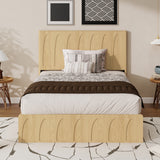 [Brand] Queen Size Solid Wood Platform Bed Frame with Side Storage Drawers, Curved Headboard Wood Slat Support, No Box Spring Needed, Minimalist Natural Wood Bedroom Bed(
Queen)