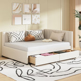 Full Size Upholstered Daybed with 2 Storage Drawers Sofa Bed Frame No Box Spring Needed, Linen Fabric (Beige)(OLD SKU:LP000172AAA

)
