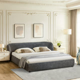 King Size Boucle Fabric Upholstered Bed Frame, Luxury Curved Wing‑Back Large  Headboard, Sturdy Solid Frame Platform Bed for Bedroom, Mattress Not Included-Dark Gray