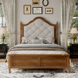 Full Size Bed Frame with Upholstered Headboard, Panel Foot Board, Vintage Mid Century Bed Frame,Full Size Bed Frames,Brown