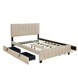 Velvet Upholstered Queen Platform Bed with 2 Drawers and Twin XL Trundle - Beige, Plywood MDF Construction