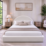 Half-Moon Upholstered Queen Platform Bed Frame, Chenille Fabric, Fully Round Cushioned Foam, No Box Spring Needed, Easy Assembly