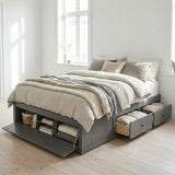 Queen Size Platform Bed Frame with 4 Storage Drawers and Hydraulic Lift Footboard Storage, No Headboard, Modern Space-Saving Design-Antique Gray