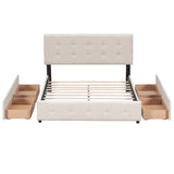 Upholstered Queen Platform Bed with Classic Headboard and 4 Drawers