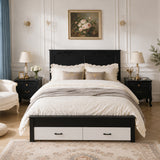 Queen size Rustic farmhouse-style furniture, sturdy frames, noise-free design, under-bed storage space, easy assembly, white + black.