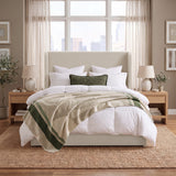 Via Upholstered Wingback Bed / Upholstered Platform Bed Frame / 53.54' High Headboard / Simplicity / Minimalist / No Box Spring Needed / Easy Assembly / Queen/ Ivory  Boucle  / No Noise
