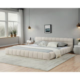 California King size Upholstered Bed Frame with Thick Fabric, Chenille Fabric Grounded Platform Bed with Headboard and Solid Frame. No Box Spring Needed-Beige(90.5''*80.5''*31'')