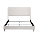 Hayden King Size Upholstered Wingback Bed with Textured Ivory Canvas and Tall 54' Headboard