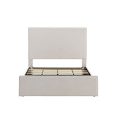 Lucas Tall Headboard Upholstered Bed in Textured Ivory Canvas with 52' Height, Modern Minimalist Design, King Size, Metal Frame, No Box Spring Needed