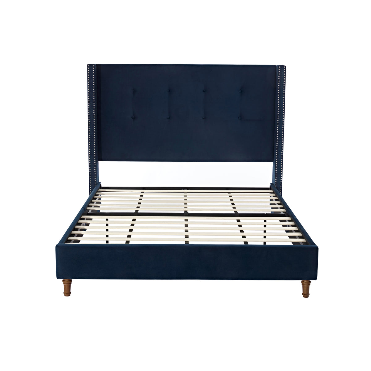 Peyton Upholstered Queen Bed with 54' High Headboard and Traditional Buttoned Tufting in Blue Velvet