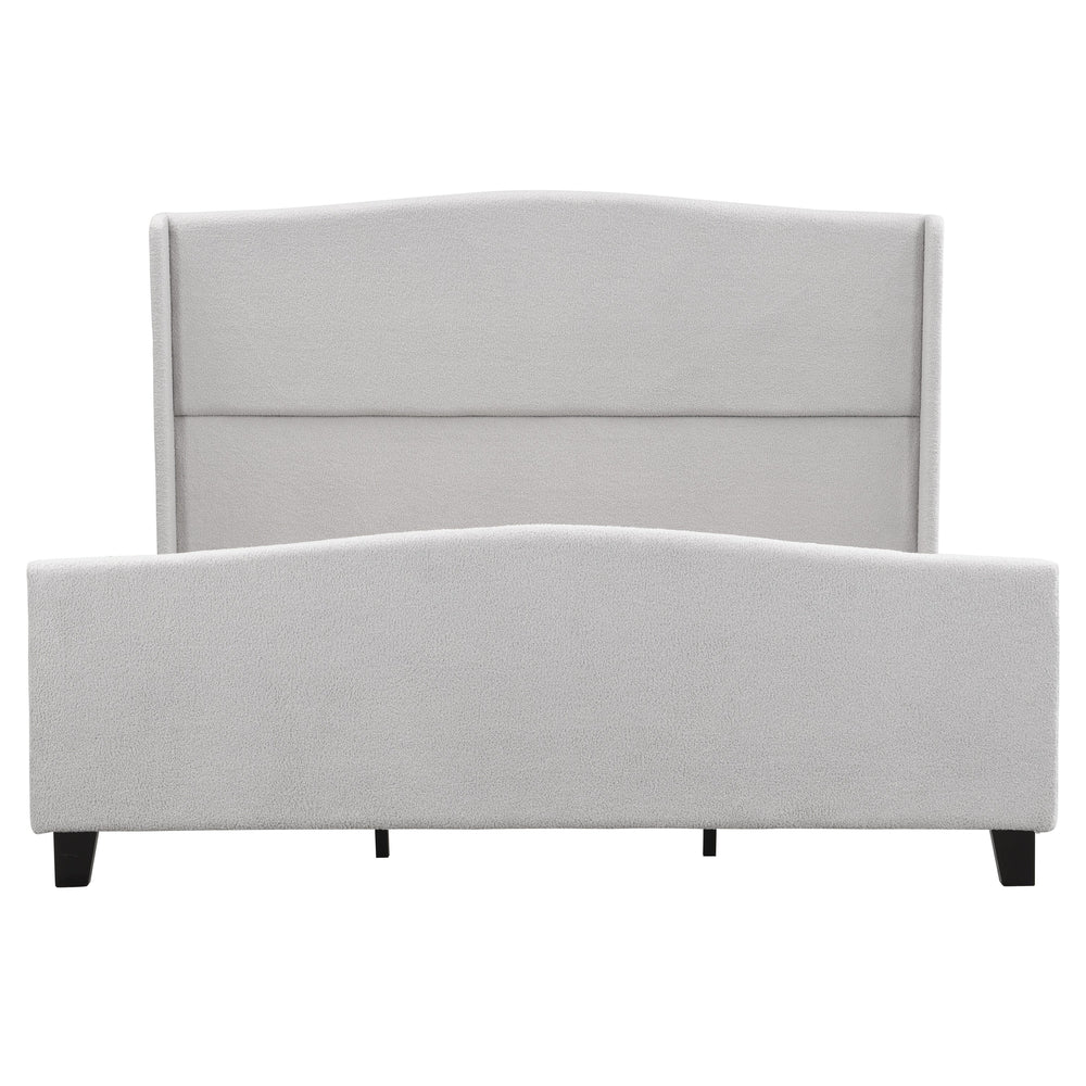 King Size Platform Bed Frame with 49.21' Tall Headboard and 27.17' High Footboard, Teddy Velvet, 12 Slats, Solid Wood Legs, No Box Spring Needed, Gray