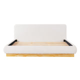 King Size Upholstered Platform Bed Frame in White Bouclé with Oversized Padded Headboard, Solid Rubber Wood Base, Heavy-Duty 800 LBS Support, No Box Spring Required
