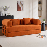 Convertible Sleeper Sofa Bed with Cylindrical Pillow, Corduroy Folding Mattress Couch with Fixed-Shape Frame, Floor Sofa Lounge Couch for Living Room Bedroom (Orange)