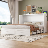 Queen Size Murphy Bed Wall Bed with drawer and a set of Sockets & USB Ports, Pulley Structure Design, White(OLD SKU: LP100671AAK-1)