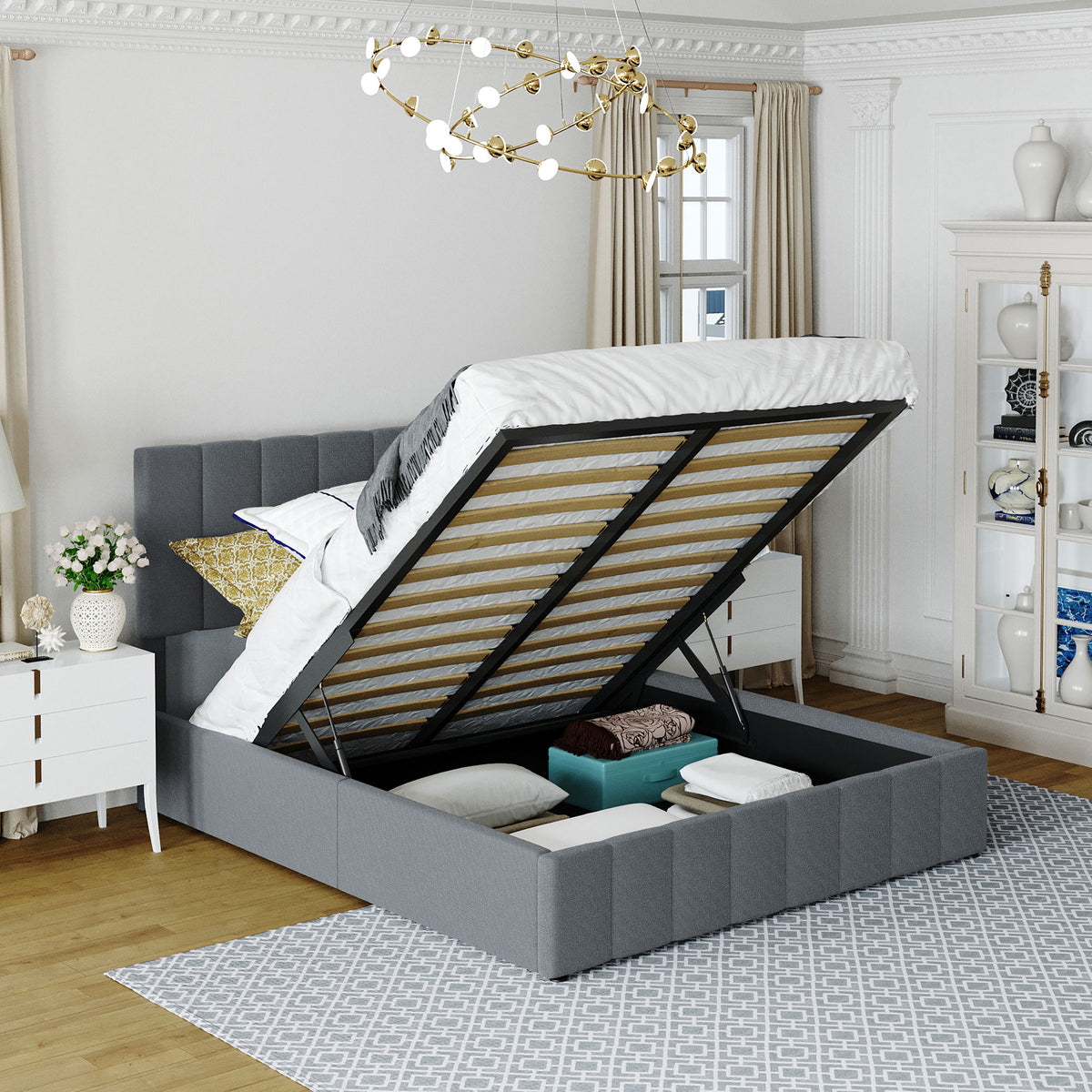 Queen size Upholstered Platform bed with a Hydraulic Storage System - Gray(OLD SKU: LP000211AAE)