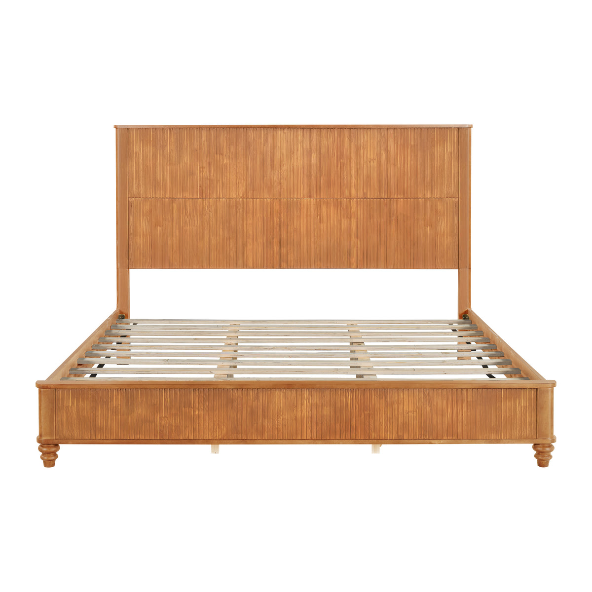Natural Solid Wood King Platform Bed Frame with Tall Headboard, No Box Spring Needed, Crafted from Rubber Wood and Plywood