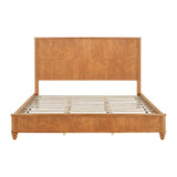 Natural Solid Wood King Platform Bed Frame with Tall Headboard, No Box Spring Needed, Crafted from Rubber Wood and Plywood