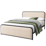 Modern Metal Bed Frame with Curved Upholstered Headboard and Footboard, Under Bed Storage, Heavy Duty Metal Slats, King Size, Beige