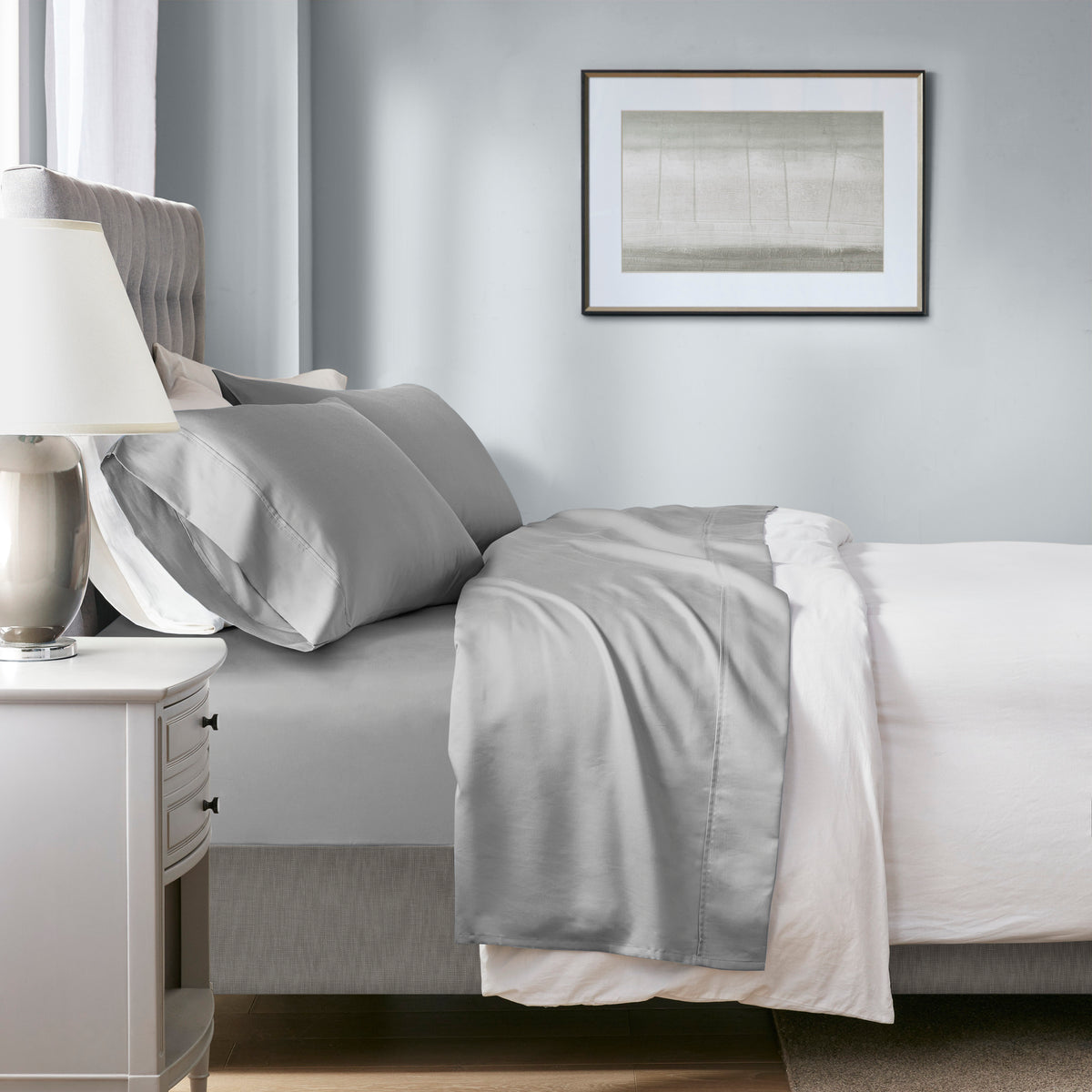 4-Piece King HeiQ Smart Temperature Cotton Blend Sheet Set, Grey
