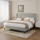 High Headboard Upholstered Bed, King Size Bed Frame, 12-Slat Support, Easy to Assemble,Light Gray , Chenille Cloth, No Box Spring Needed