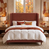 Harper Tall Headboard Upholstered Bed / 54' High Headboard / Elegant Simplicity / No Box Spring Needed / Easy Assembly / Queen /Rust Velvet