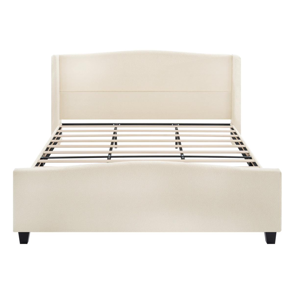 King Size Platform Bed Frame with 49.21' High Upholstered Headboard and 27.17' High Footboard, Teddy Velvet, 12 Slat Support, Solid Wood Feet, No Box Spring Needed, White