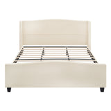 King Size Platform Bed Frame with 49.21' High Upholstered Headboard and 27.17' High Footboard, Teddy Velvet, 12 Slat Support, Solid Wood Feet, No Box Spring Needed, White